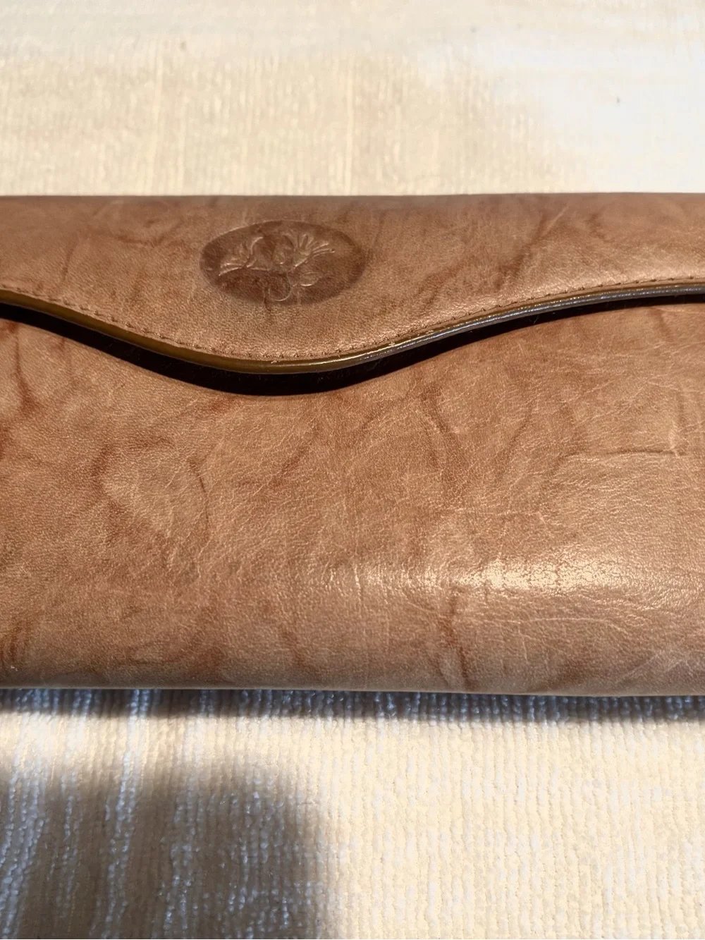 Buxton Brown Leather Clutch  wallet with Floral Medallion